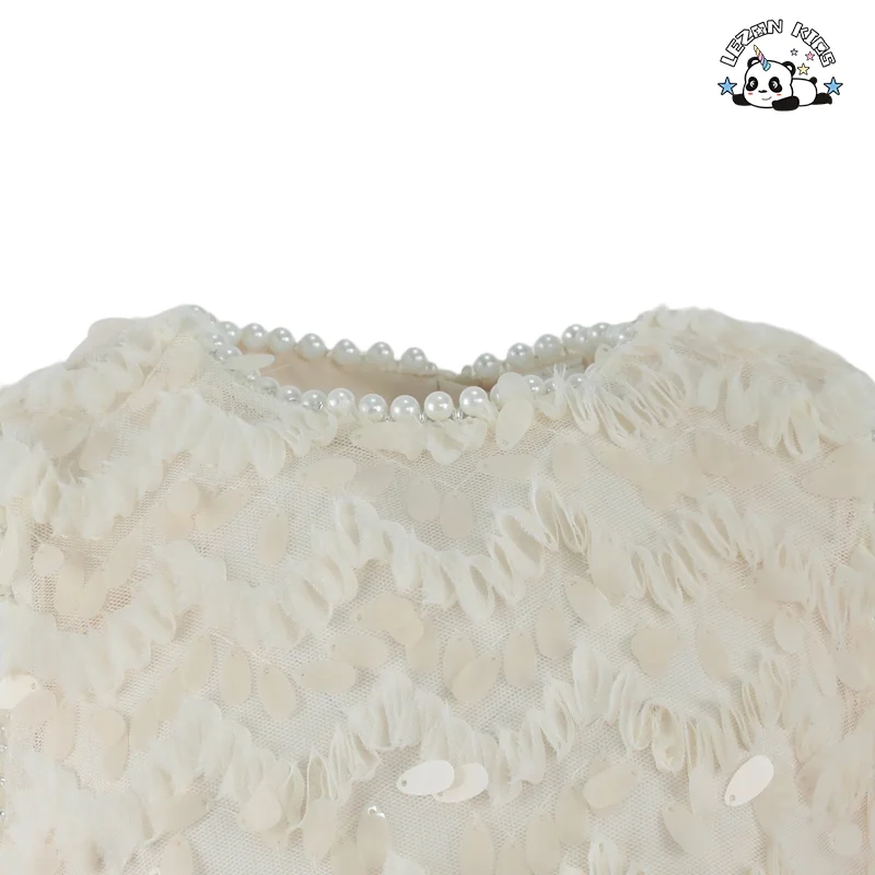 LEZONKIDS - Vestido de Festa sem Manga para Crianças com Decoração de Pérola e Lantejoulas